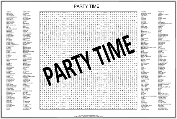 The Party Time Word Search Poster - 300 Terms
