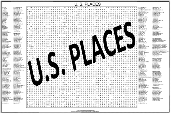 The U.S. Places Word Search Poster